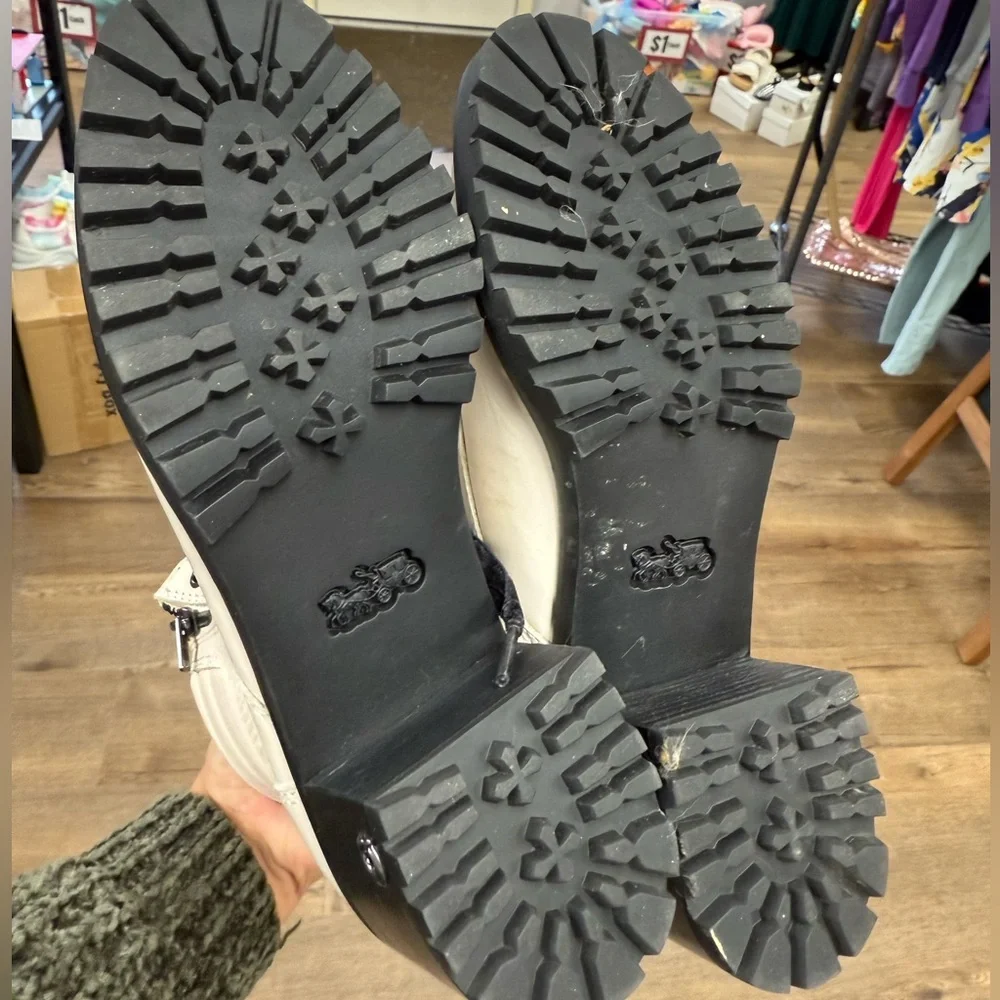 Coach Ivory Lace-Up Boots with Black Accents